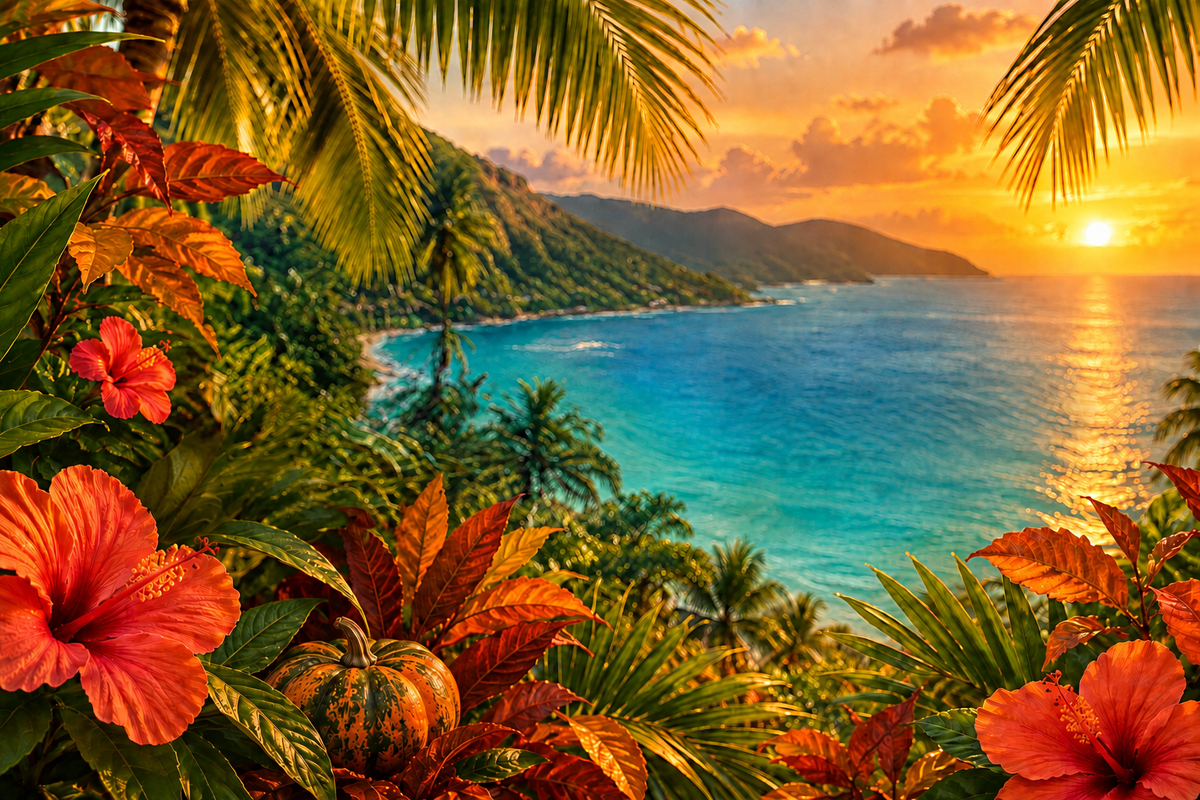 Tropical autumn scenery with a small Jamaican pumpkin and no text